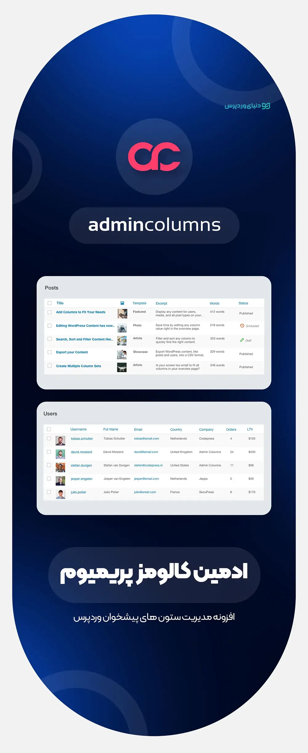 افزونه مدیریت ستون های پیشخوان و مدیریت وردپرس Admin Columns Pro